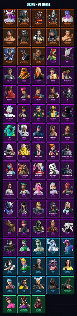 [PS4/PS5/XBOX/PC] | The Cube Queen | Predator | Blaze | Eternal Knight | Kymera | 78 skin | 69 pickaxe | 57 emote | 52 glider | Lv1020