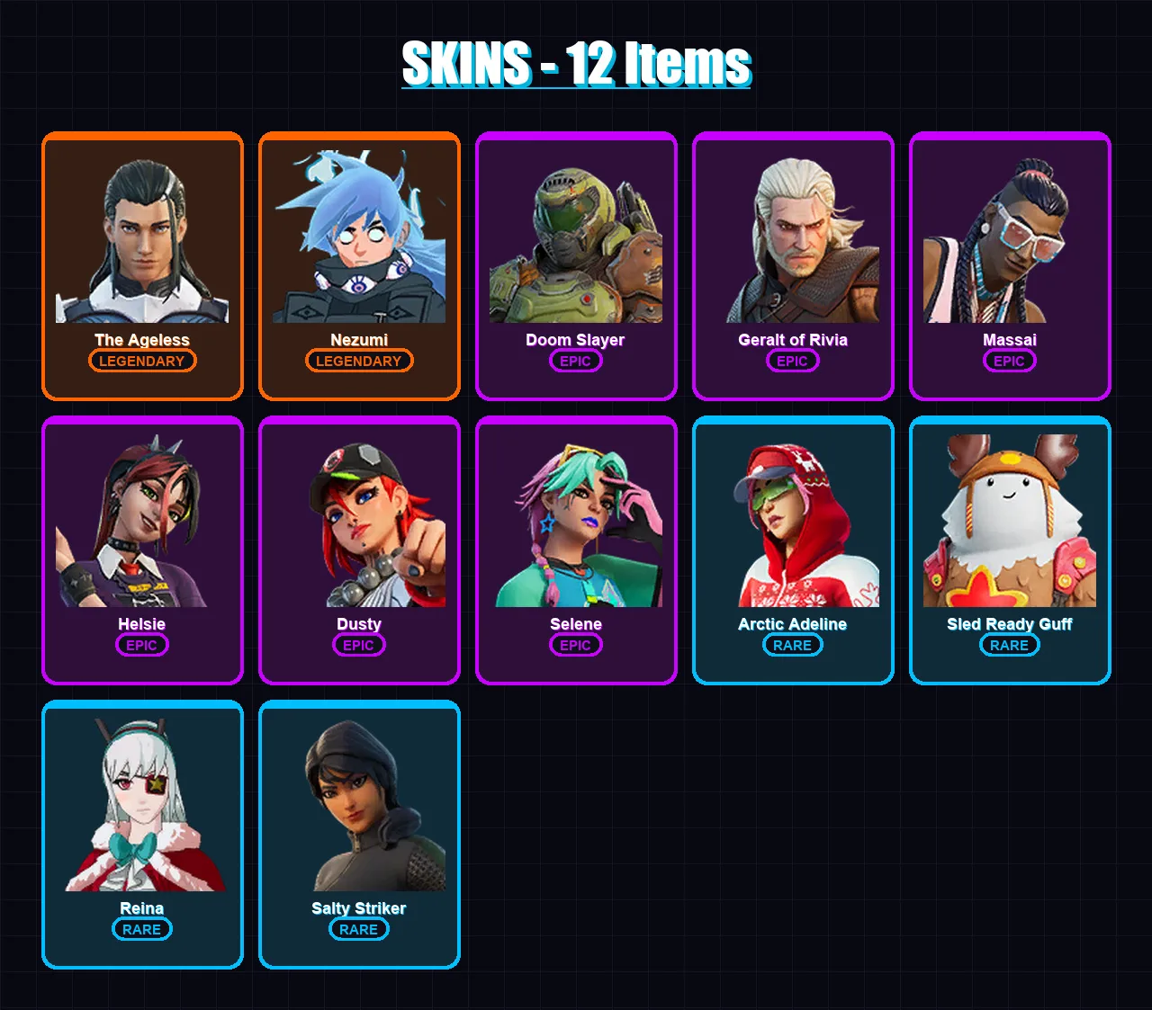 [PS4/PS5/XBOX/PC] | The Ageless | Nezumi | Doom Slayer | Geralt of Rivia | Massai | 12 skin | 14 pickaxe | 12 emote | 13 glider | Lv146 — Fortnite account