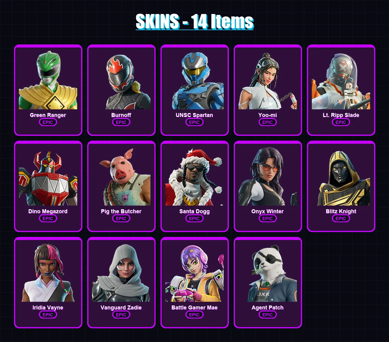 [PC/XBOX/PSN] | Green Ranger | Burnoff | UNSC Spartan | Yoo-mi | Lt. Ripp Slade | 14 skin | 48 pickaxe | 24 emote | 32 glider | Lv490 — Fortnite account