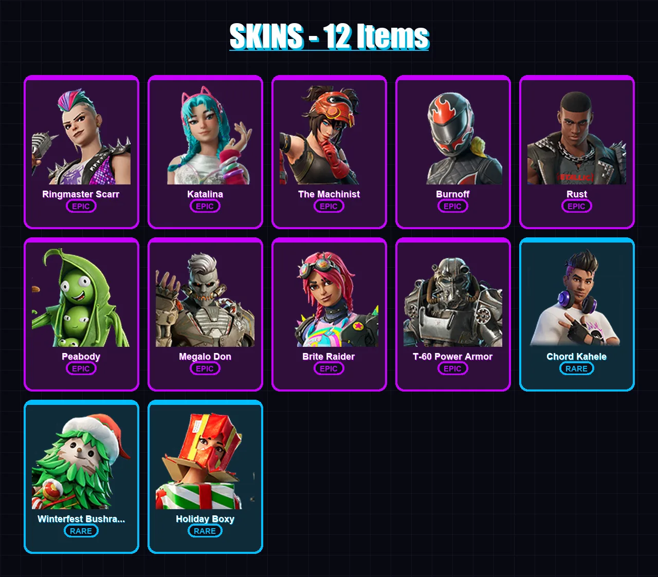 [PC/XBOX] | Ringmaster Scarr | Katalina | The Machinist | Burnoff | Rust | 12 skin | 37 pickaxe | 20 emote | 26 glider | Lv542