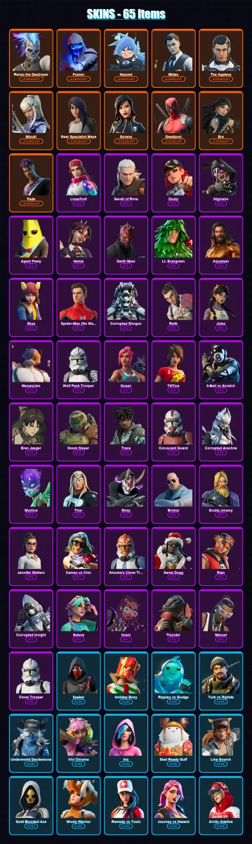 [PS4/PS5/XBOX/PC] | Renzo the Destroyer | Fusion | Nezumi | Midas | The Ageless | 65 skin | 69 pickaxe | 66 emote | 61 glider | Lv853