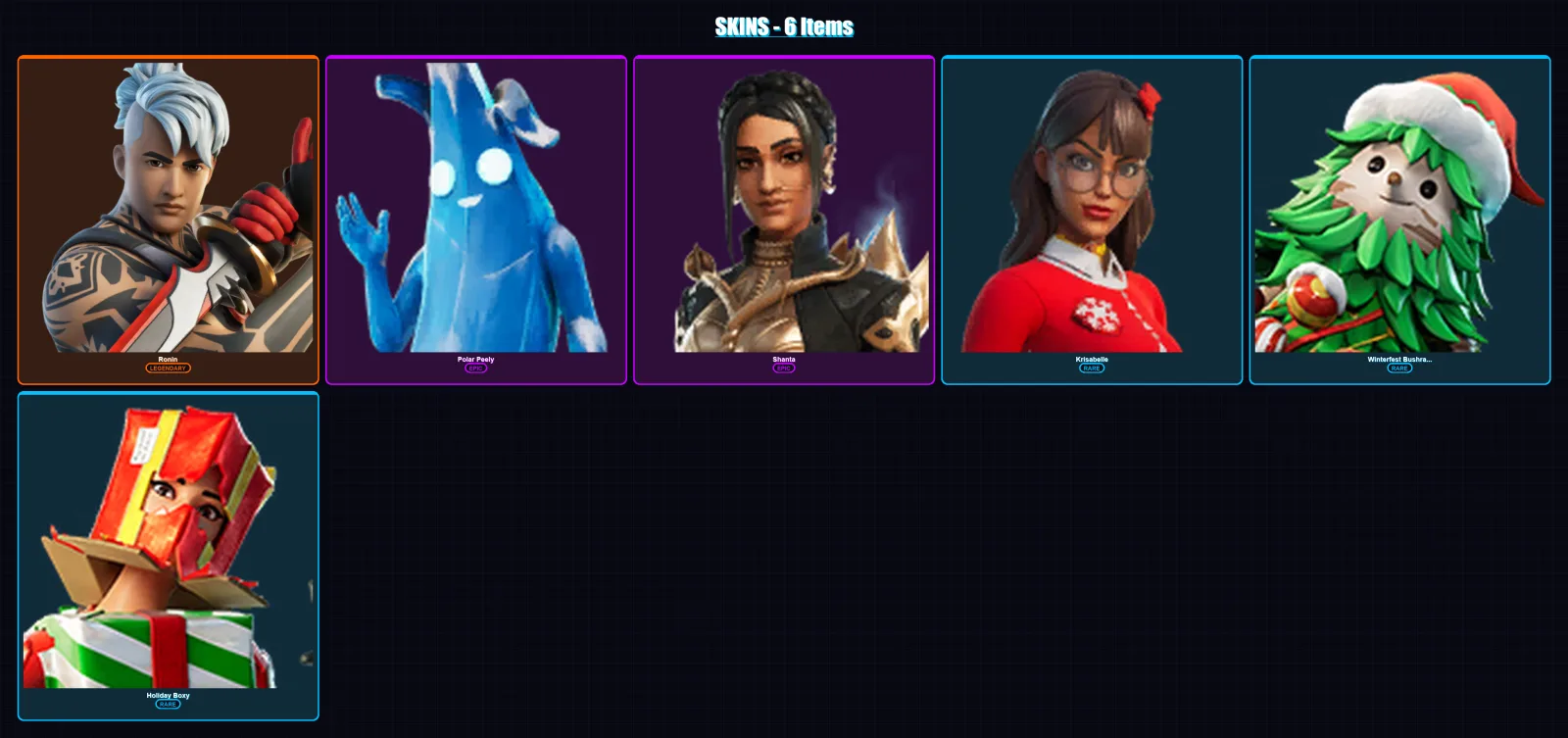 [PS4/PS5/XBOX/PC] | Ronin | Polar Peely | Shanta | Krisabelle | Winterfest Bushranger | 6 skin | 11 pickaxe | 9 emote | 15 glider | Lv135