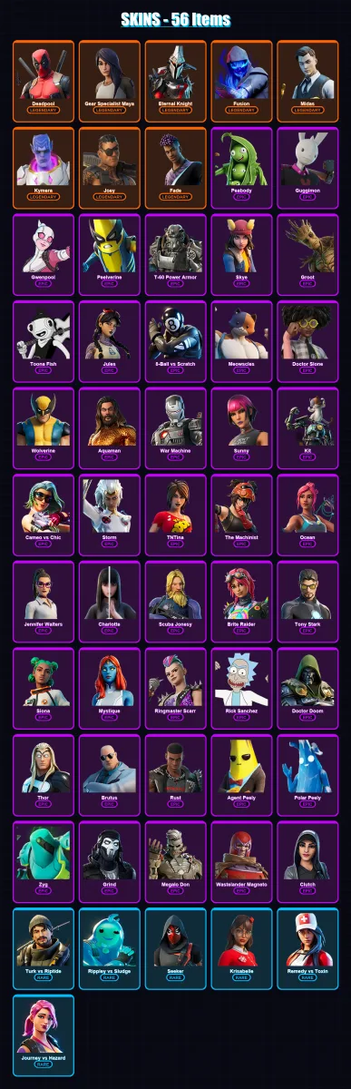 [PS4/PS5/XBOX/PC] | Deadpool | Gear Specialist Maya | Eternal Knight | Fusion | Midas | 56 skin | 63 pickaxe | 64 emote | 64 glider | Lv1040 — Fortnite account