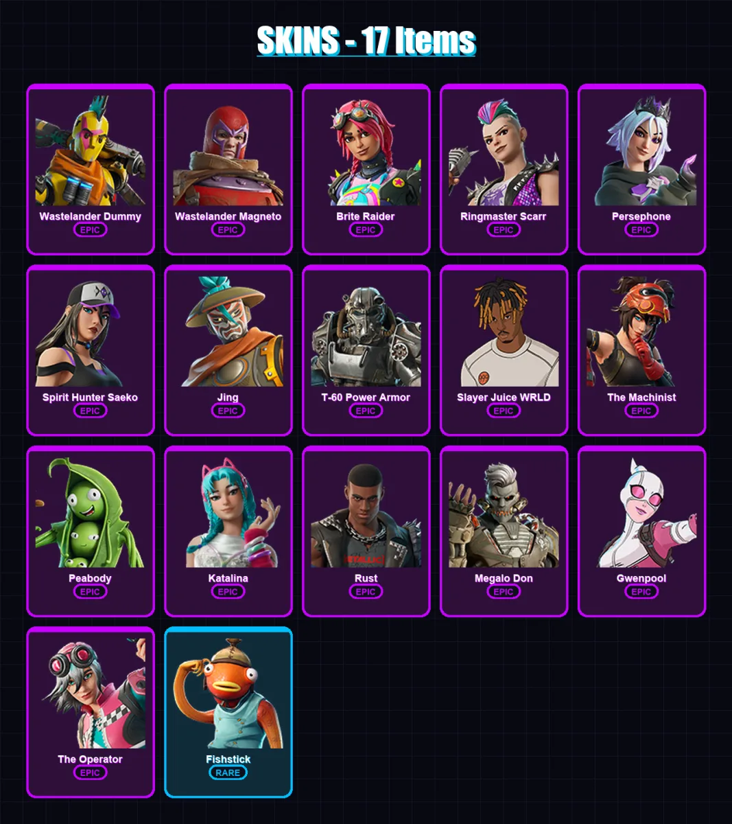 [PC/XBOX/PSN] | Wastelander Dummy | Wastelander Magneto | Brite Raider | 17 skin | Lv275 — Fortnite account