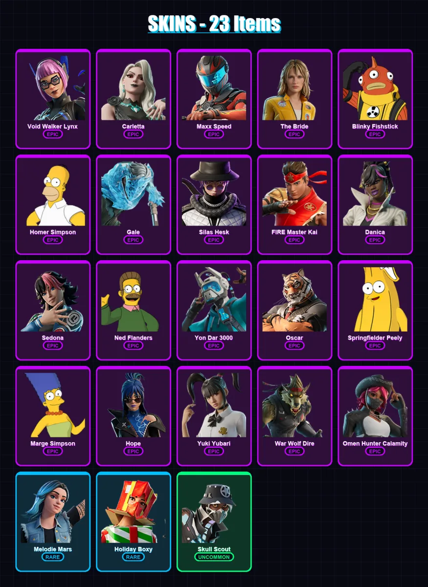 [PC/XBOX/PSN] | Void Walker Lynx | Carletta | Maxx Speed | The Bride | Blinky Fishstick | 23 skin | 23 pickaxe | 14 emote | 16 glider | Lv85 — Fortnite account