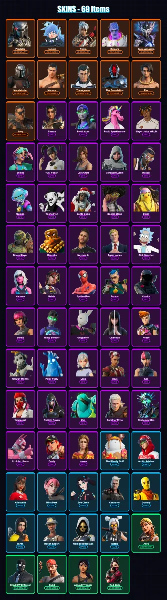 [SWITCH/XBOX/PSN/PC] | Predator | Nezumi | Ronin | Kymera | Spire Assassin | 69 skin | 112 pickaxe | 73 emote | 81 glider | Lv1394