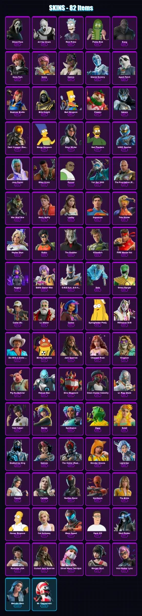 [PC/XBOX/PSN] | Ghost Face | Art the Clown | Rick Prime | Pickle Rick | Kong | 82 skin | 108 pickaxe | 72 emote | 53 glider | Lv795