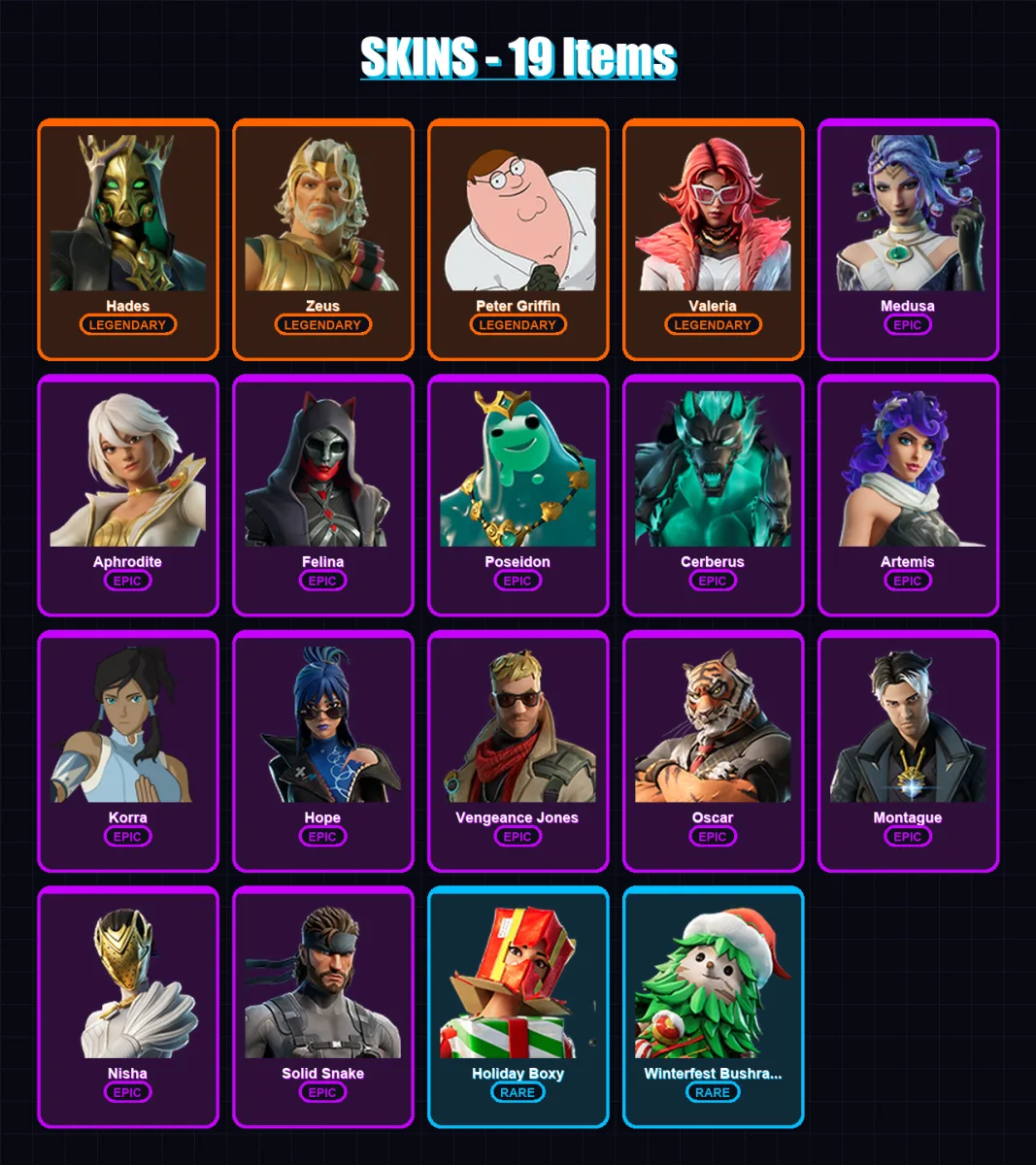[SWITCH/XBOX/PSN/PC] | Hades | Zeus | Peter Griffin | Valeria | Medusa | 19 skin | 34 pickaxe | 28 emote | 27 glider | Lv672