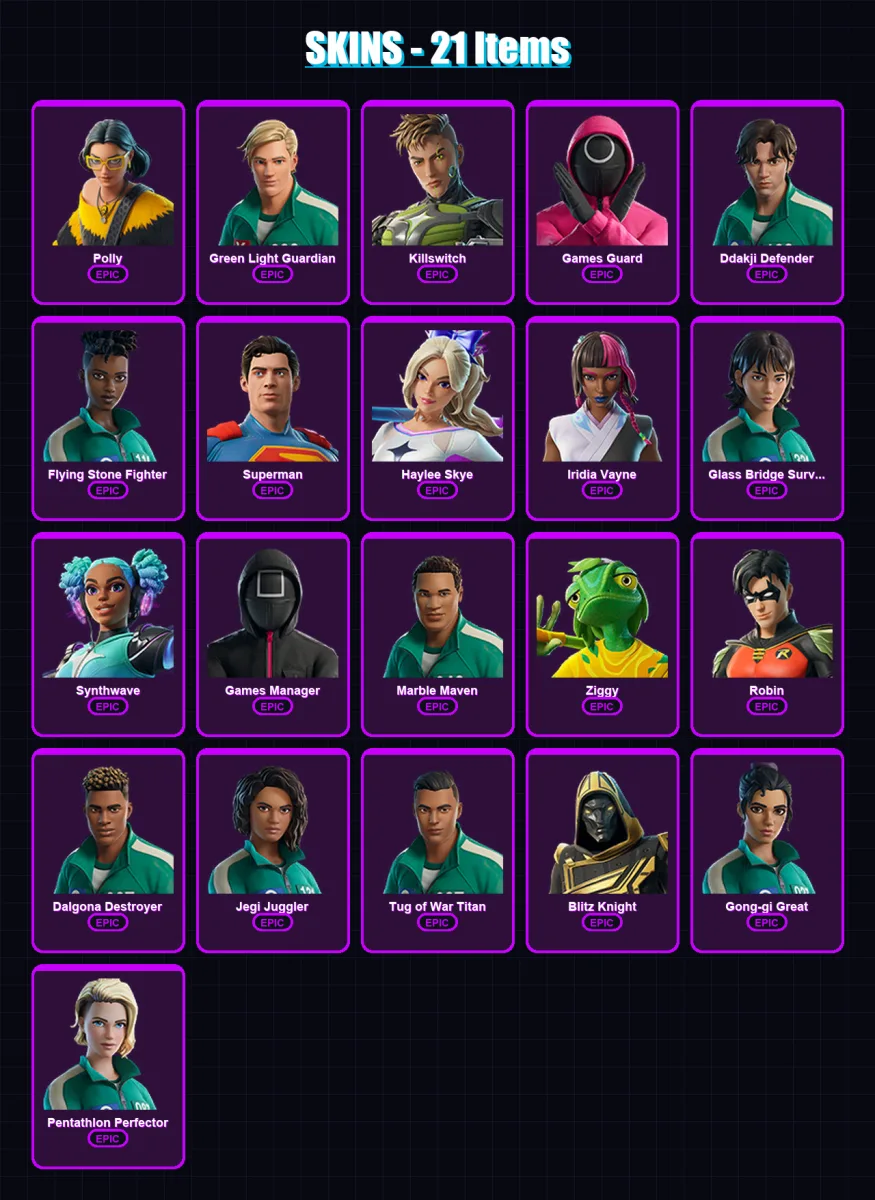[PC/XBOX/PSN] | Polly | Green Light Guardian | Killswitch | Games Guard | Ddakji Defender | 21 skin | 41 pickaxe | 17 emote | 25 glider | Lv242 — Fortnite account