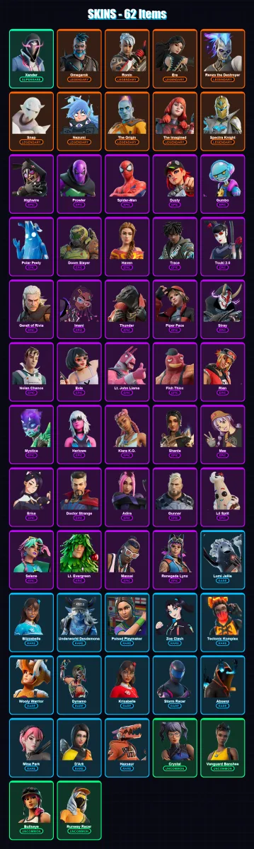 [PC/XBOX/PSN] | Xander | Omegarok | Ronin | Era | Renzo the Destroyer | 62 skin | 69 pickaxe | 50 emote | 61 glider | Lv772