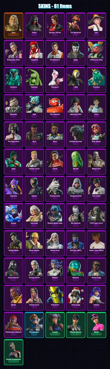 [PS4/PS5/XBOX/PC] | Zeus | Felina | Dynamo TNTina | The Machinist | Joss | 61 skin | 111 pickaxe | 69 emote | 77 glider | Lv954 — Fortnite account