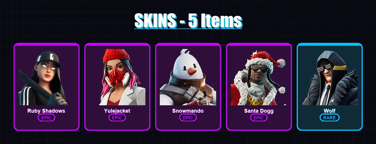 [PS4/PS5/XBOX/PC] | Ruby Shadows | Yulejacket | Snowmando | Santa Dogg | Wolf | 5 skin | 28 pickaxe | 19 emote | 23 glider | Lv467