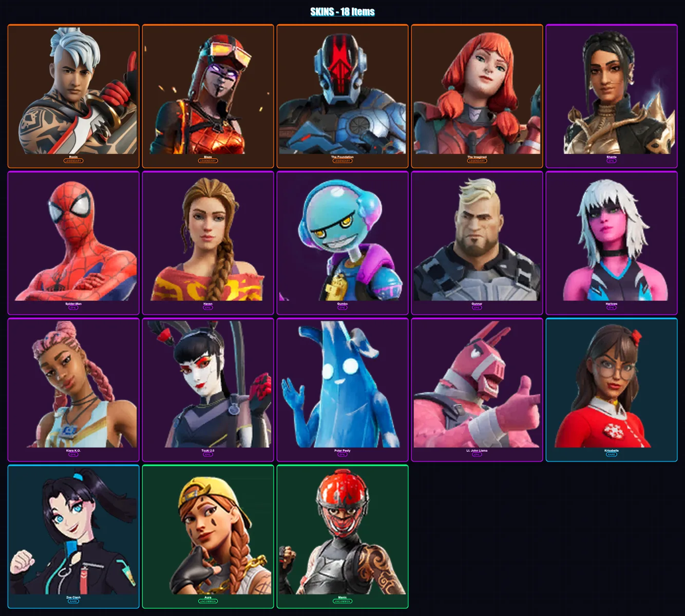 [SWITCH/XBOX/PSN/PC] | Ronin | Blaze | The Foundation | The Imagined | Shanta | 18 skin | 38 pickaxe | 21 emote | 29 glider | Lv371 — Fortnite account