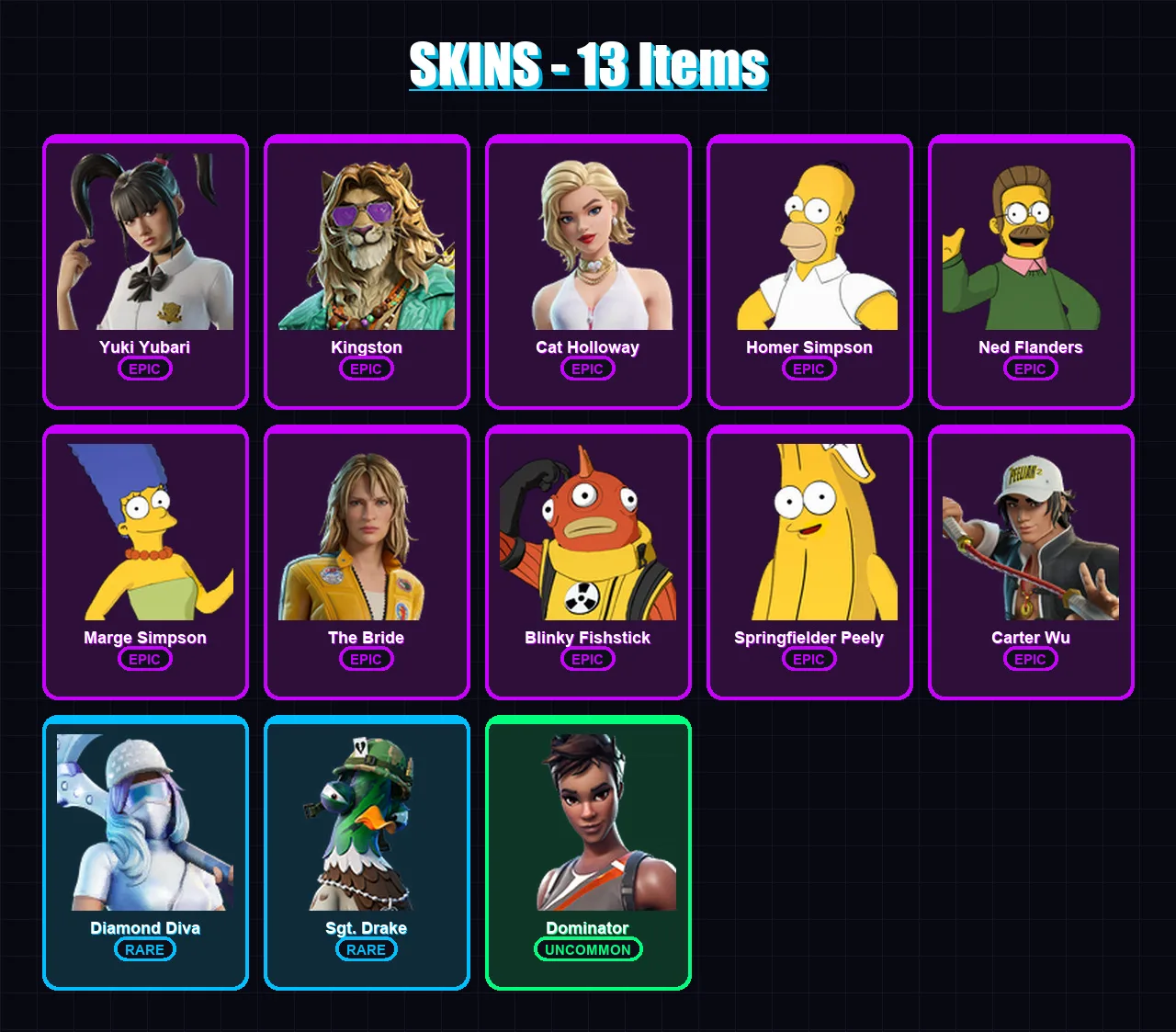 [PC/XBOX/PSN] | Yuki Yubari | Kingston | Cat Holloway | Homer Simpson | Ned Flanders | 13 skin | 23 pickaxe | 19 emote | 20 glider | Lv214