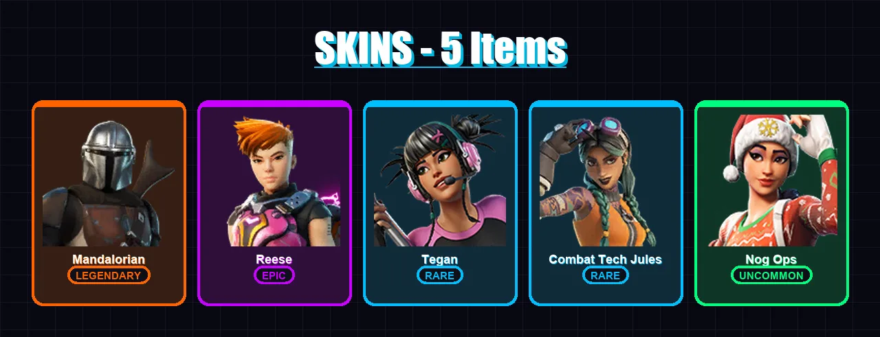 [PC/PSN] | Mandalorian | Reese | Tegan | Combat Tech Jules | Nog Ops | 5 skin | 10 pickaxe | 9 emote | 7 glider | Lv121