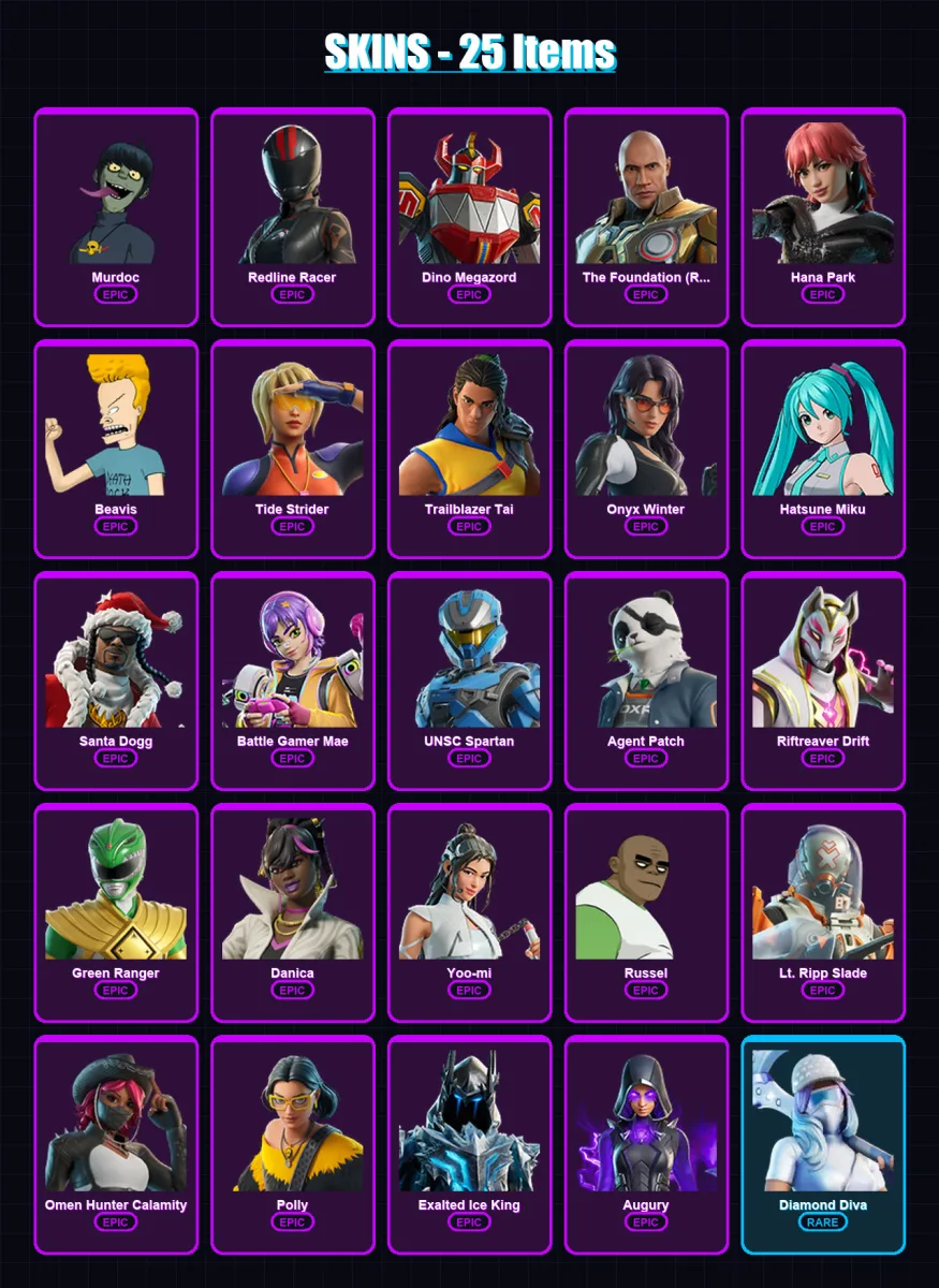 [PC/PSN] | Murdoc | Redline Racer | Dino Megazord | The Foundation (Reforged) | Hana Park | 25 skin | 45 pickaxe | 26 emote | 23 glider | Lv277