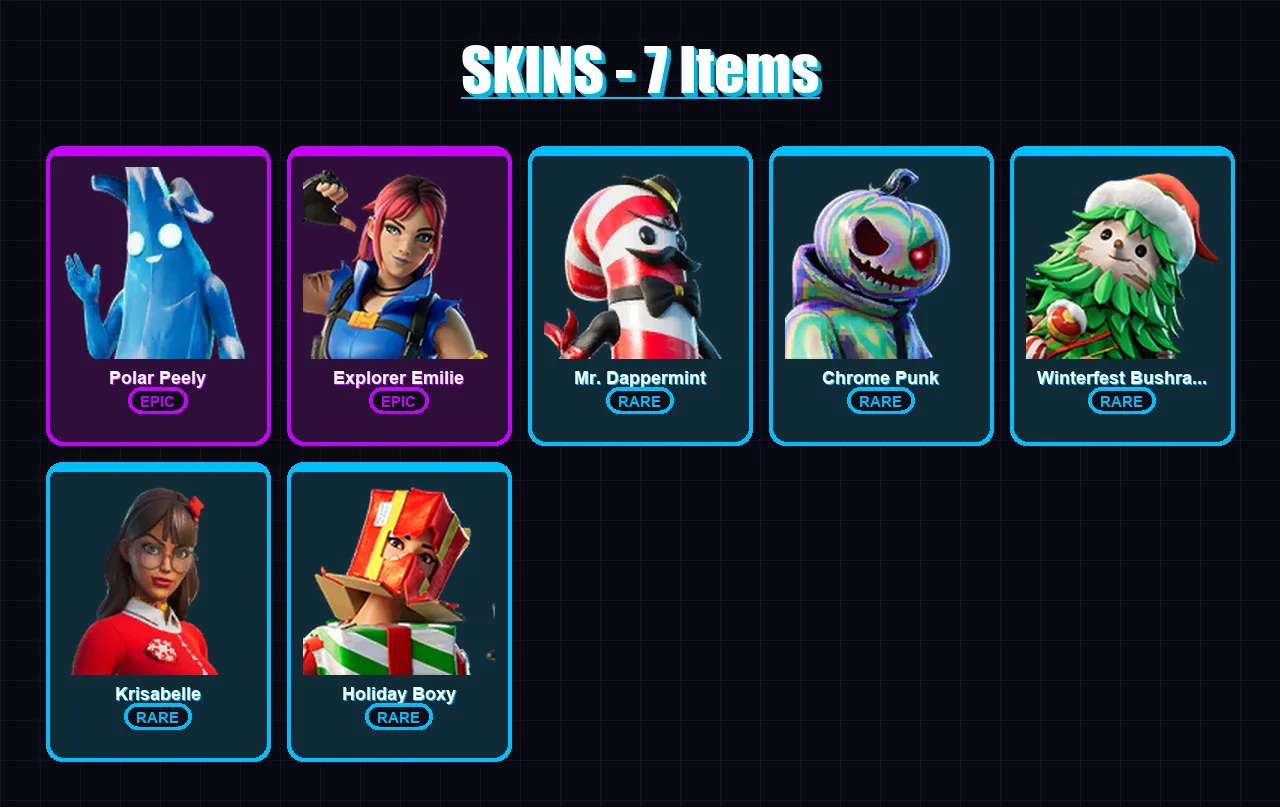 [PC/XBOX/PSN] | Polar Peely | Explorer Emilie | Mr. Dappermint | 7 skin | Lv542