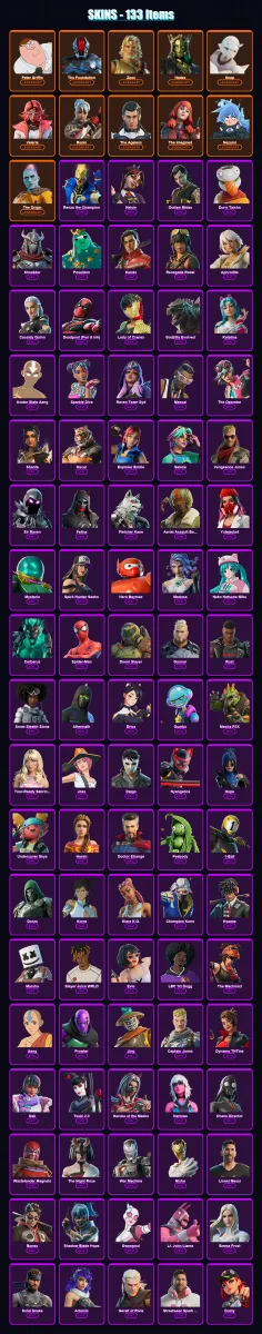 [PS4/PS5/XBOX/PC] | Peter Griffin | The Foundation | Zeus | Hades | Snap | 133 skin | 150 pickaxe | 133 emote | 102 glider | Lv1364