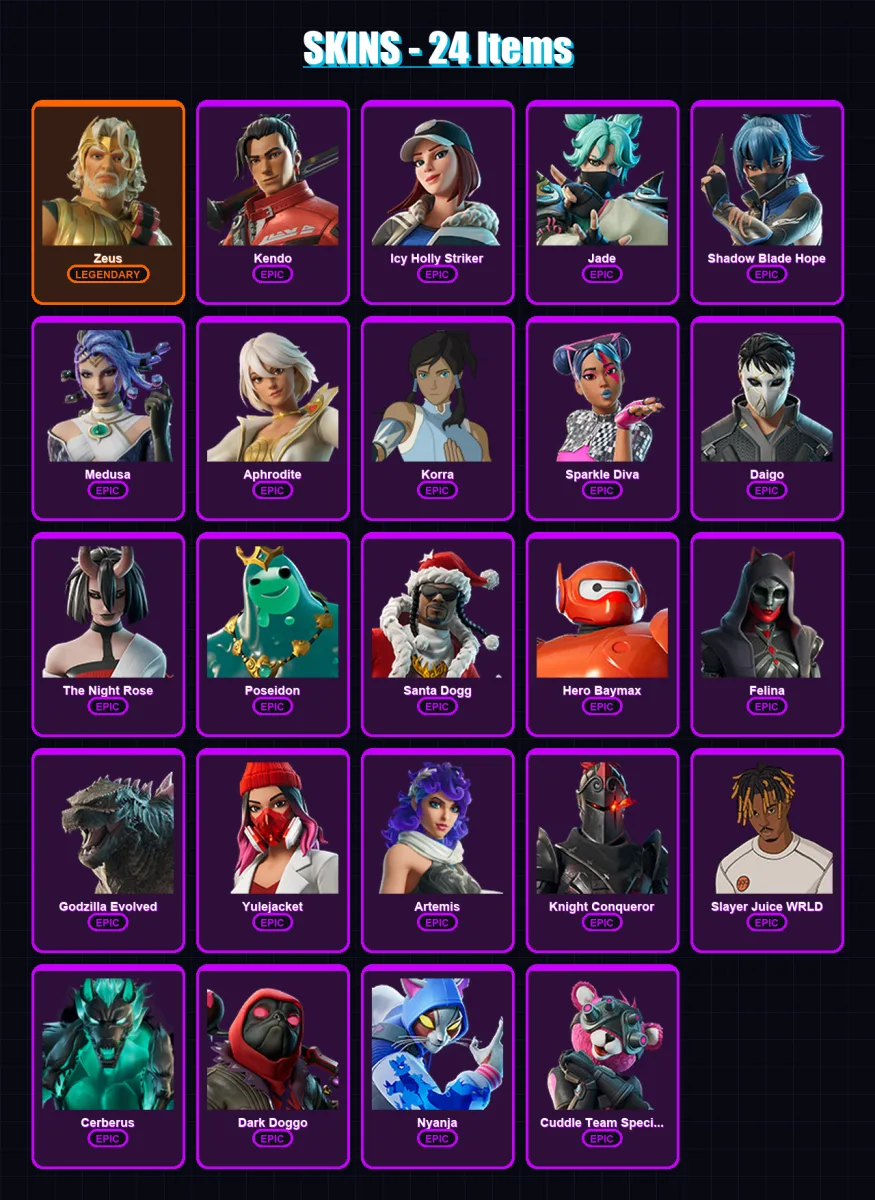 [PC/XBOX/PSN] | Zeus | Kendo | Icy Holly Striker | Jade | Shadow Blade Hope | 24 skin | 47 pickaxe | 33 emote | 35 glider | Lv436 — Fortnite account