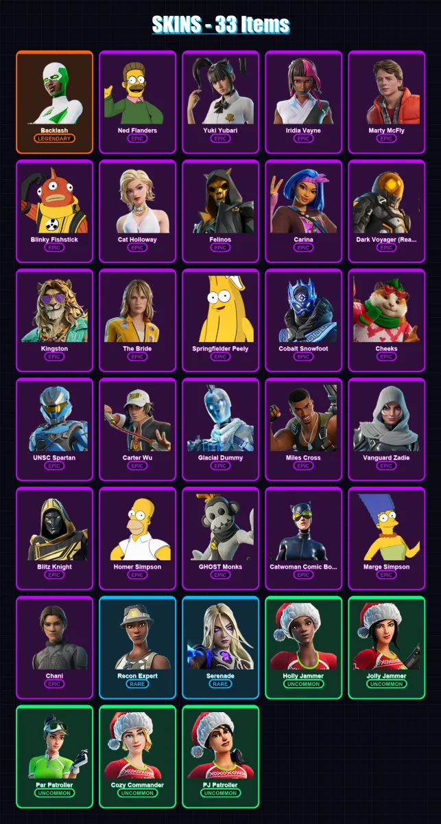 [PS4/PS5/XBOX/PC] | Backlash | Ned Flanders | Yuki Yubari | Iridia Vayne | Marty McFly | 33 skin | 80 pickaxe | 34 emote | 46 glider | Lv1853 — Fortnite account