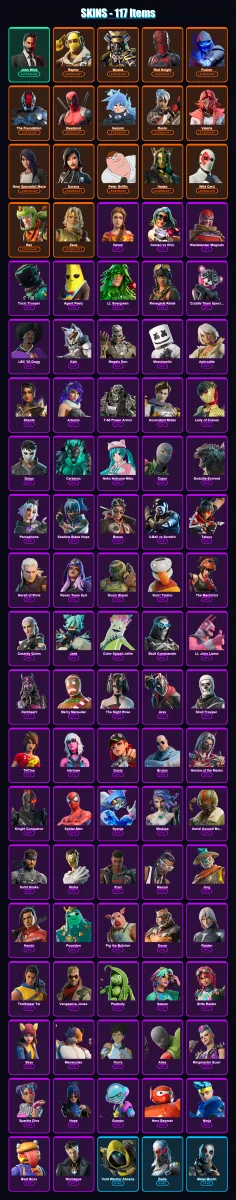 [PC/PSN] | John Wick | Raptor | Musha | Red Knight | Fusion | 117 skin | 136 pickaxe | 112 emote | 87 glider | Lv1369 — Fortnite account