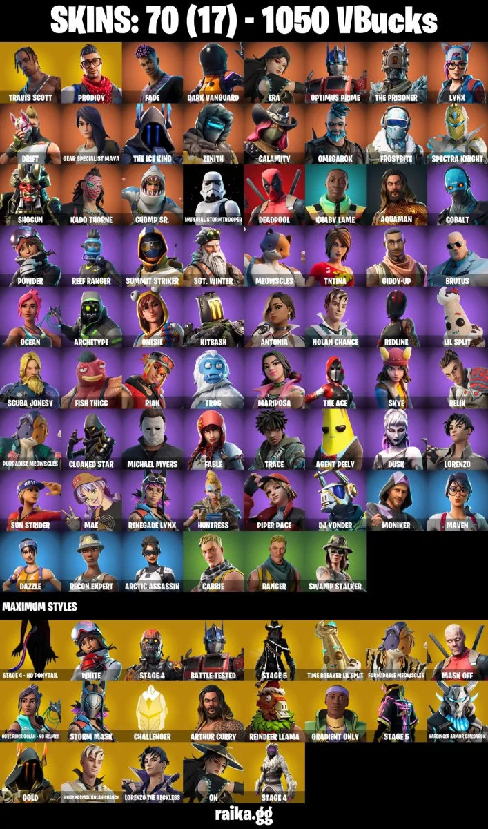 70 Skins Travis Scott — Fortnite account
