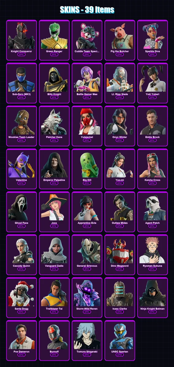 [PC/XBOX/PSN] | Knight Conqueror | Green Ranger | Cuddle Team Specialist | 39 skin | Lv666 — Fortnite account