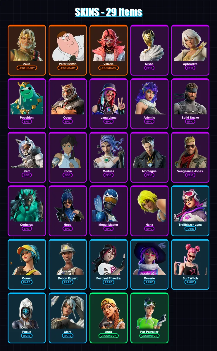 [PC/PSN] | Zeus | Peter Griffin | Valeria | Nisha | Aphrodite | 29 skin | 26 pickaxe | 17 emote | 15 glider | Lv204