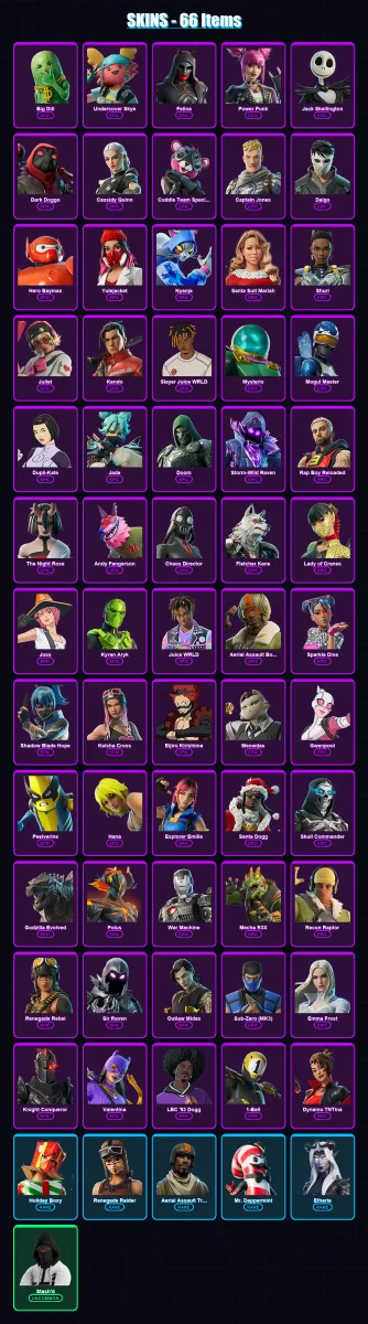 [PC/XBOX/PSN] | Big Dill | Undercover Skye | Felina | Power Punk | Jack Skellington | 66 skin | 67 pickaxe | 83 emote | 48 glider | Lv916