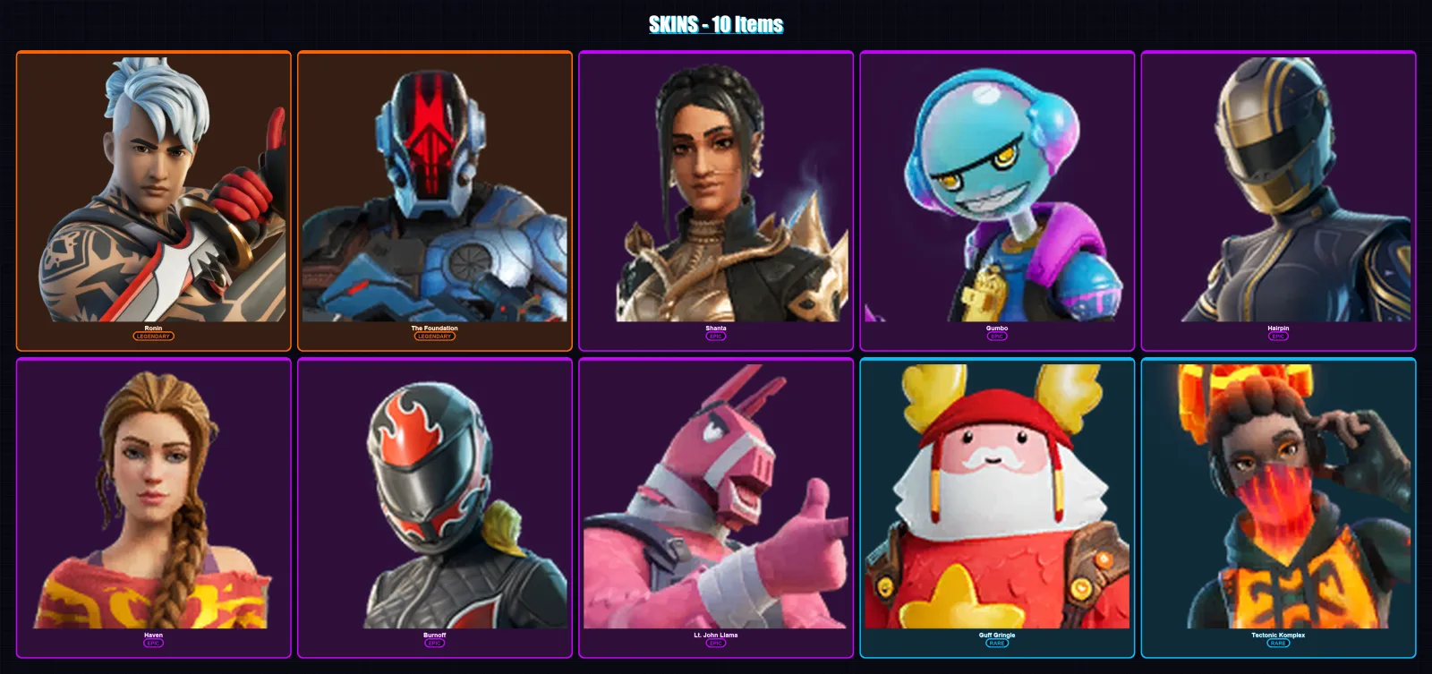 [PC/XBOX/PSN] | Ronin | The Foundation | Shanta | Gumbo | Hairpin | 10 skin | 21 pickaxe | 15 emote | 15 glider | Lv256