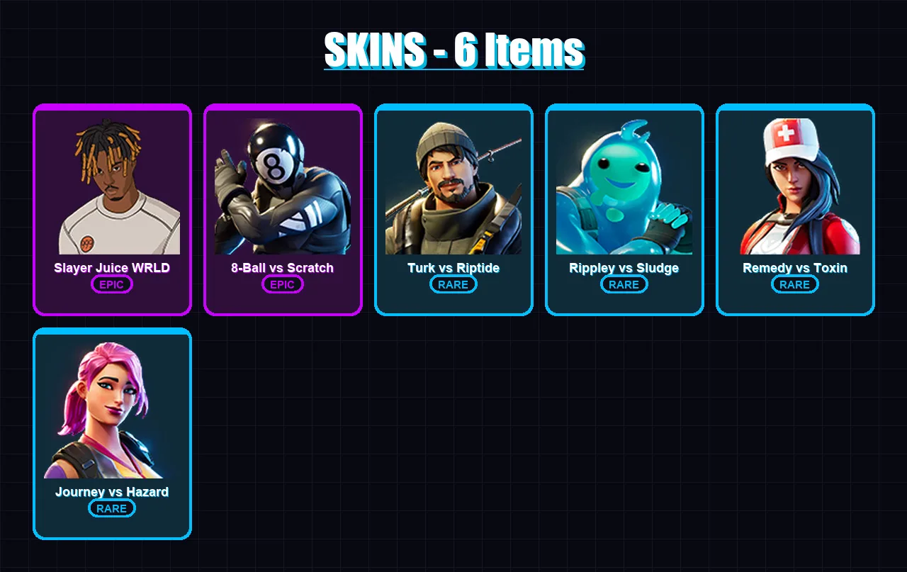 [PC/XBOX/PSN] | Slayer Juice WRLD | 8-Ball vs Scratch | Turk vs Riptide | 6 skin | Lv115