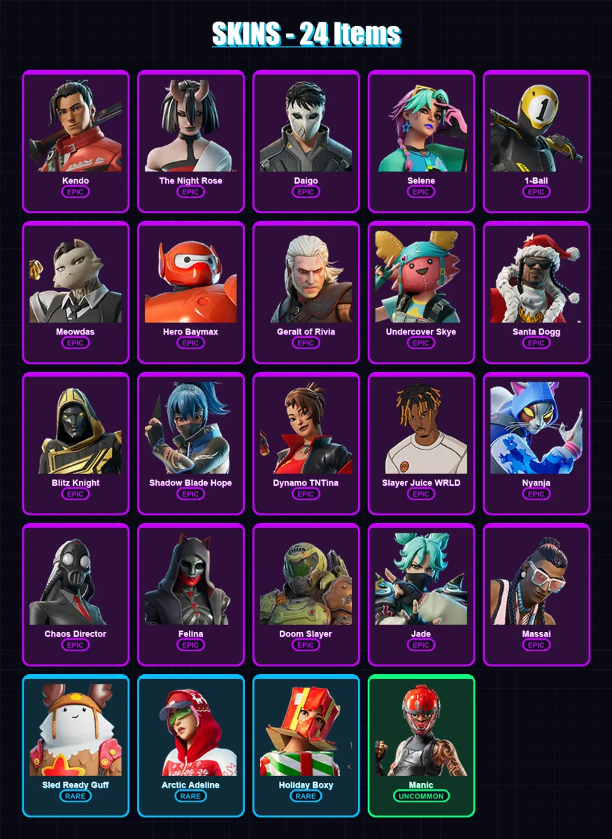 [PS4/PS5/XBOX/PC] | Kendo | The Night Rose | Daigo | Selene | 1-Ball | 24 skin | 59 pickaxe | 31 emote | 49 glider | Lv694 — Game account