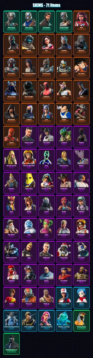 [PC/PSN] | Elite Agent | Blue Squire | The Reaper | Royale Knight | Valor | 71 skin | 115 pickaxe | 112 emote | 113 glider | Lv1574