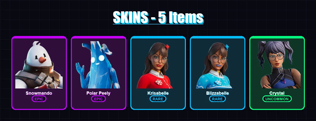 [PC/XBOX/PSN] | Snowmando | Polar Peely | Krisabelle | Blizzabelle | Crystal | 5 skin | 12 pickaxe | 14 emote | 11 glider | Lv242
