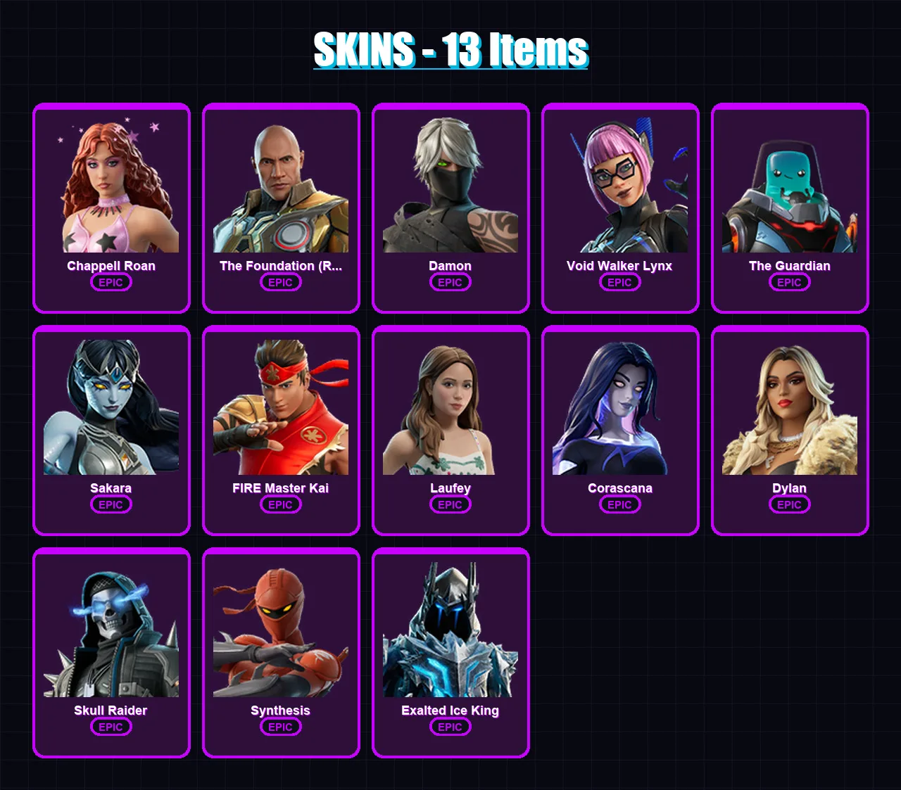 [PC/XBOX/PSN] | Chappell Roan | The Foundation (Reforged) | Damon | Void Walker Lynx | The Guardian | 13 skin | 9 pickaxe | 2 emote | 5 glider | Lv1 — Fortnite account