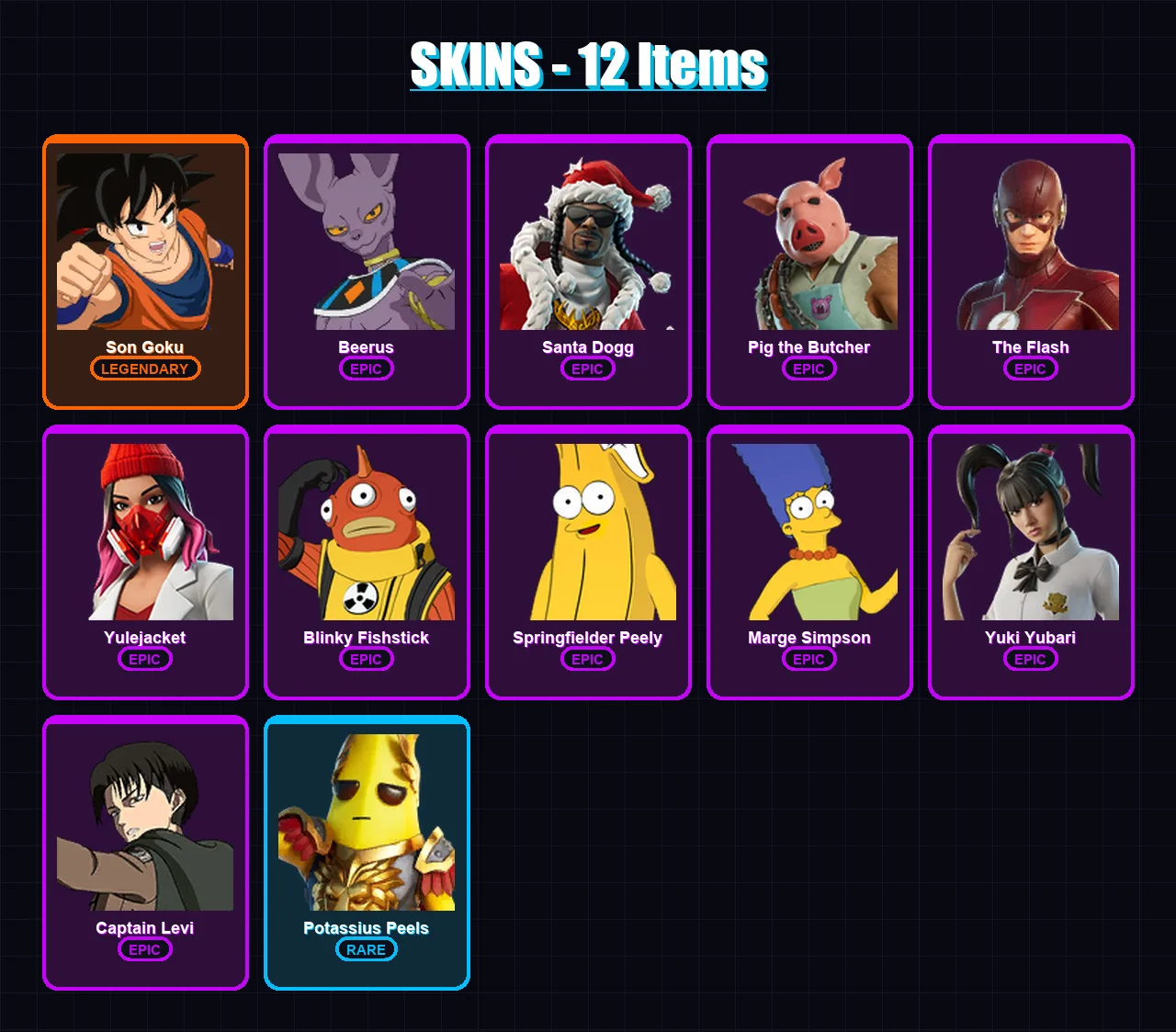 [PC/XBOX/PSN] | Son Goku | Beerus | Santa Dogg | Pig the Butcher | The Flash | 12 skin | 38 pickaxe | 25 emote | 25 glider | Lv431