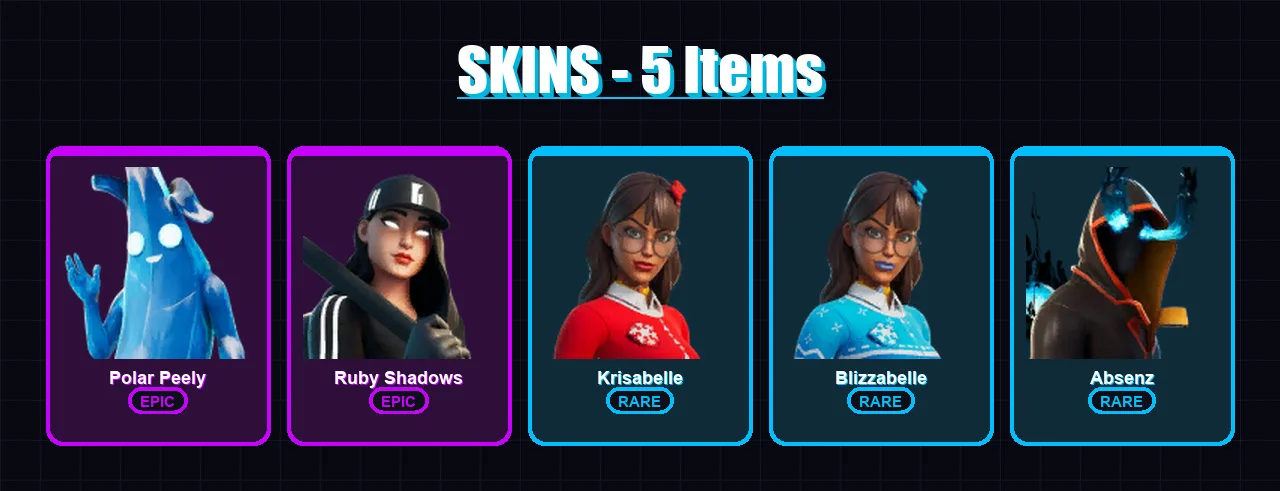 [PC/XBOX/PSN] | Polar Peely | Ruby Shadows | Krisabelle | Blizzabelle | Absenz | 5 skin | 22 pickaxe | 19 emote | 16 glider | Lv258