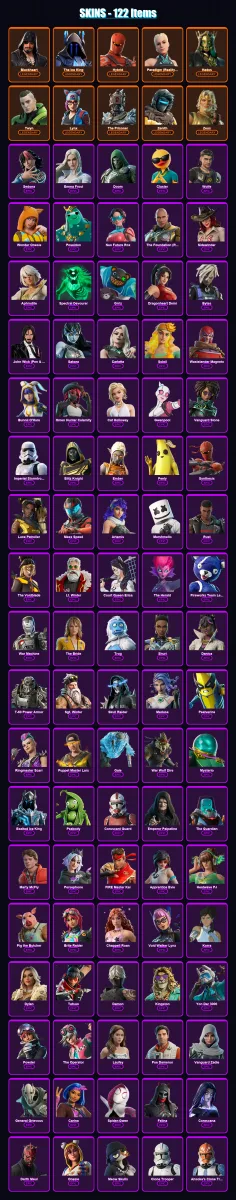 [PC/PSN] | Blackheart | The Ice King | Hybrid | Paradigm (Reality-659) | Hades | 122 skin | 175 pickaxe | 164 emote | 122 glider | Lv1715
