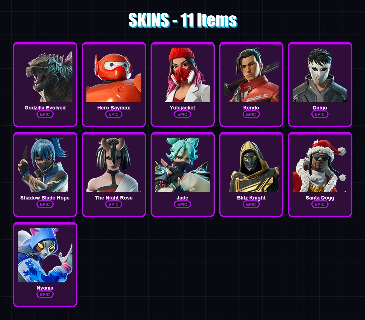 [PC] | Godzilla Evolved | Hero Baymax | Yulejacket | Kendo | Daigo | 11 skin | 42 pickaxe | 19 emote | 28 glider | Lv304 — Fortnite account