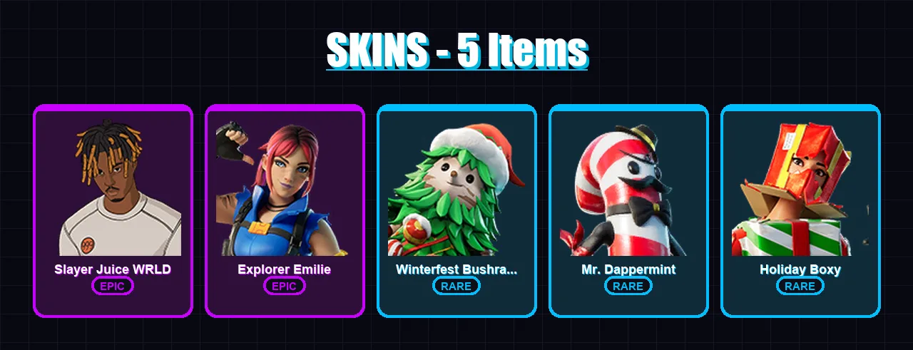 [PC/XBOX/PSN] | Slayer Juice WRLD | Explorer Emilie | Winterfest Bushranger | 5 skin | Lv227