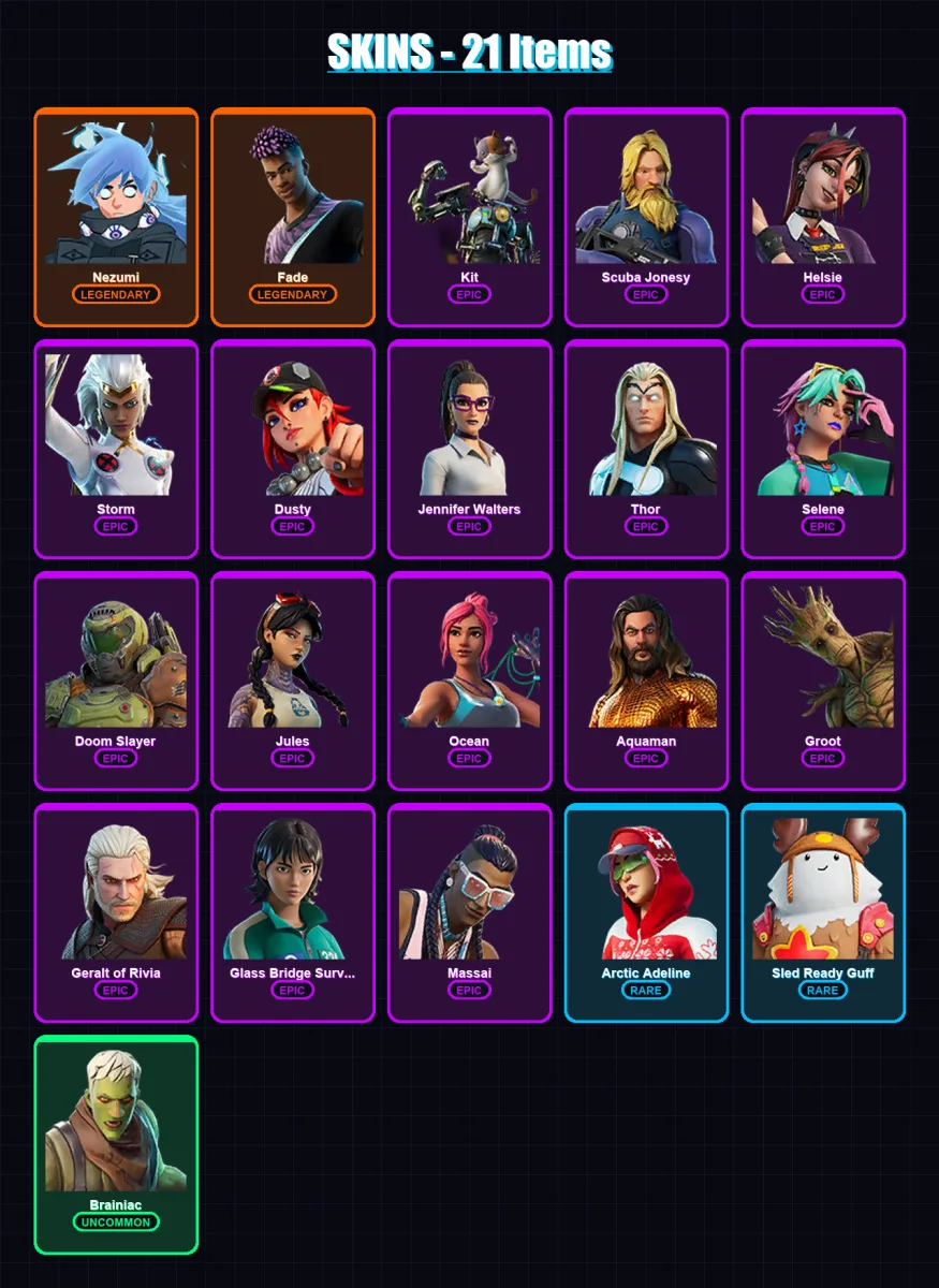 [PC/XBOX/PSN] | Nezumi | Fade | Kit | Scuba Jonesy | Helsie | 21 skin | 43 pickaxe | 33 emote | 43 glider | Lv729