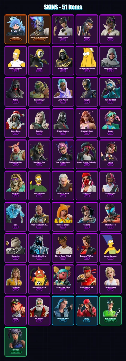 [PC/PSN] | Nezumi | Renzo the Destroyer | Yuki Yubari | Massai | Danica | 51 skin | 97 pickaxe | 53 emote | 63 glider | Lv772 — Fortnite account