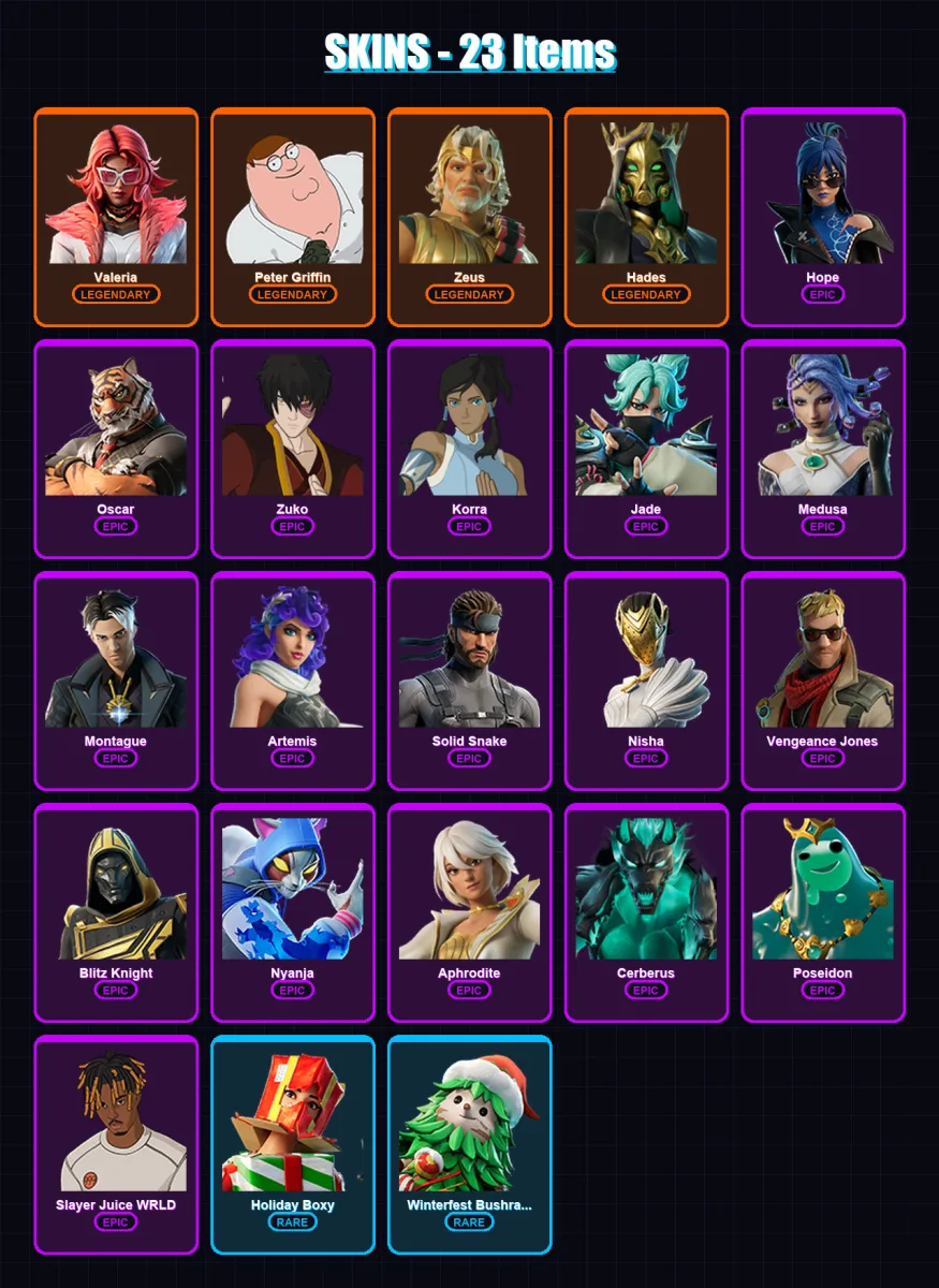 [PC/XBOX/PSN] | Valeria | Peter Griffin | Zeus | Hades | Hope | 23 skin | 45 pickaxe | 37 emote | 31 glider | Lv478