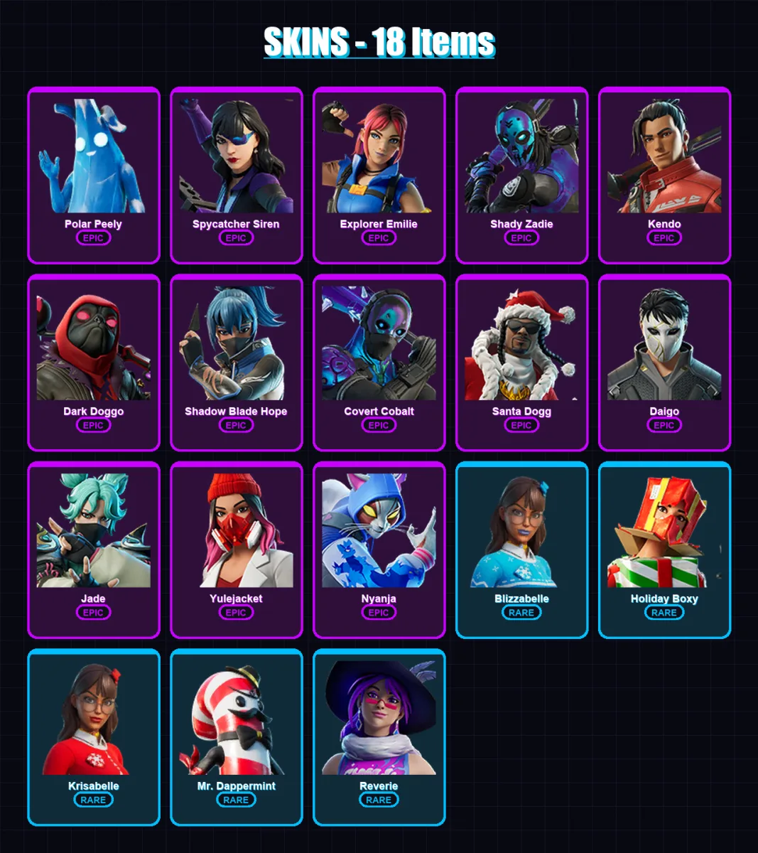 [PC/XBOX/PSN] | Polar Peely | Spycatcher Siren | Explorer Emilie | Shady Zadie | Kendo | 18 skin | 24 pickaxe | 11 emote | 16 glider | Lv141