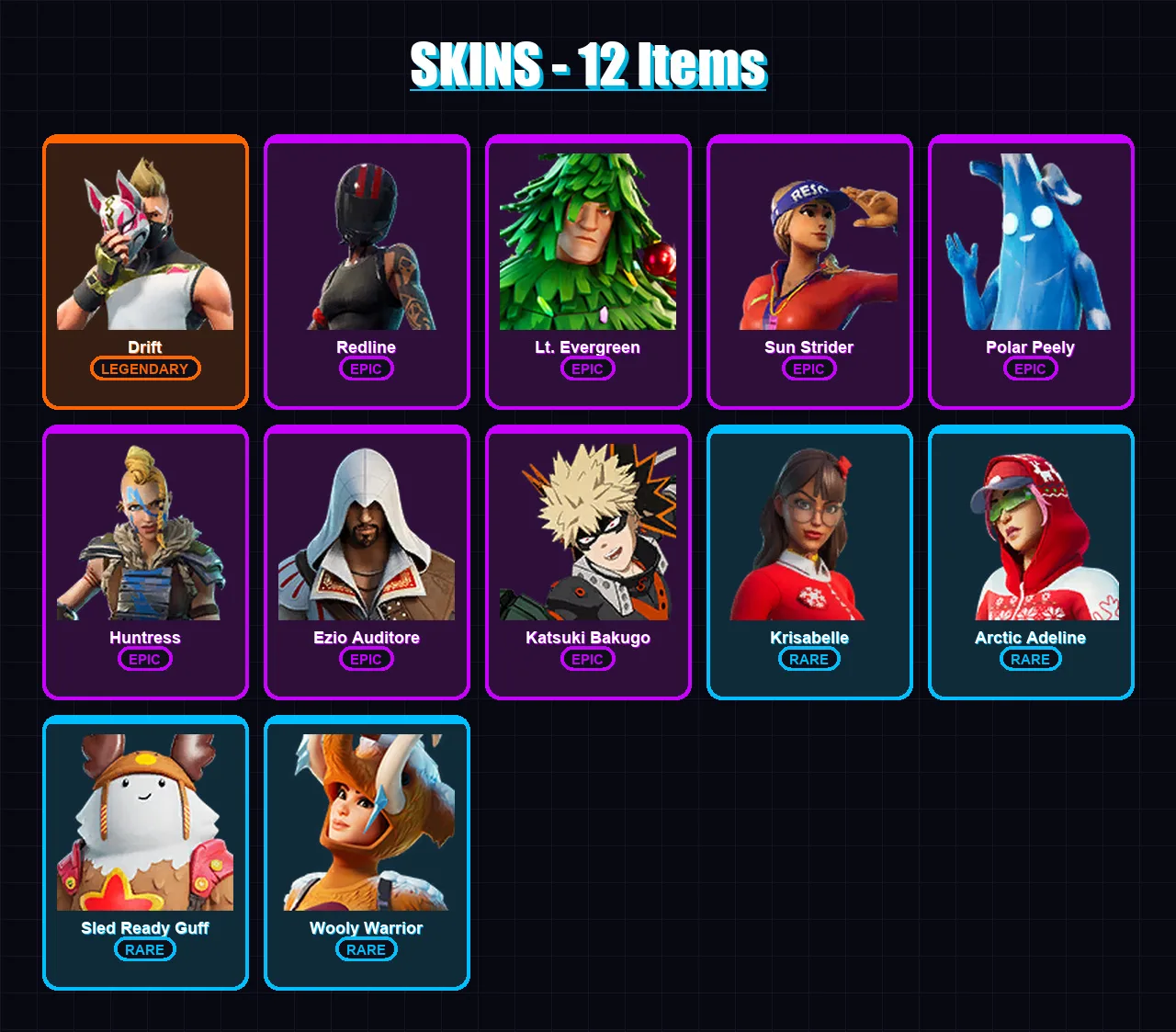 [PC/PSN] | Drift | Redline | Lt. Evergreen | Sun Strider | Polar Peely | 12 skin | 25 pickaxe | 25 emote | 27 glider | Lv364 — Fortnite account
