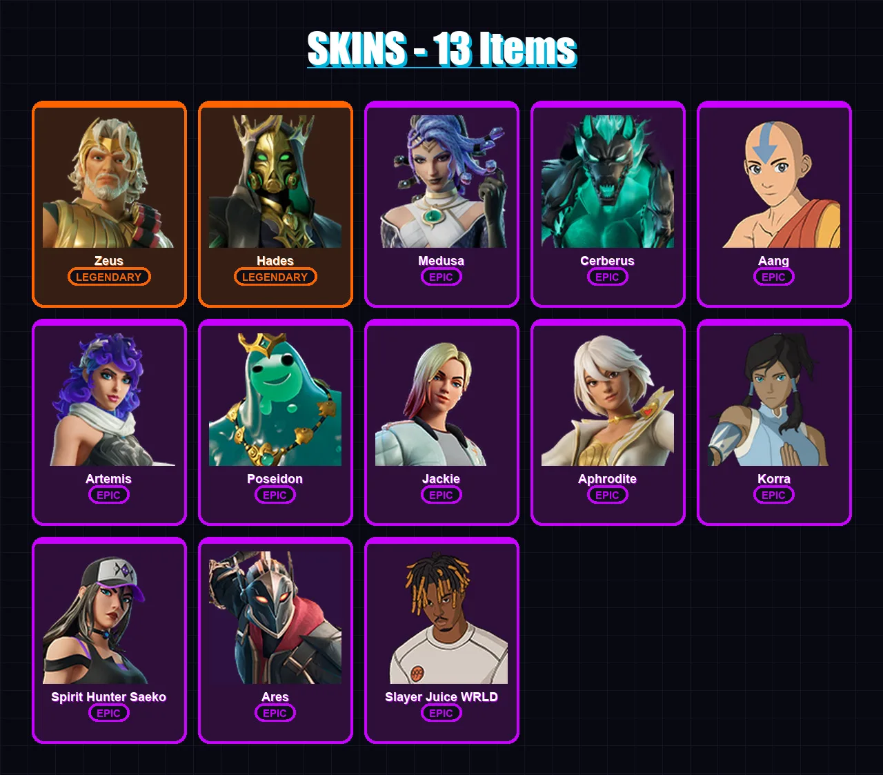 [PC/XBOX/PSN] | Zeus | Hades | Medusa | Cerberus | Aang | 13 skin | 18 pickaxe | 11 emote | 8 glider | Lv110 — Fortnite account