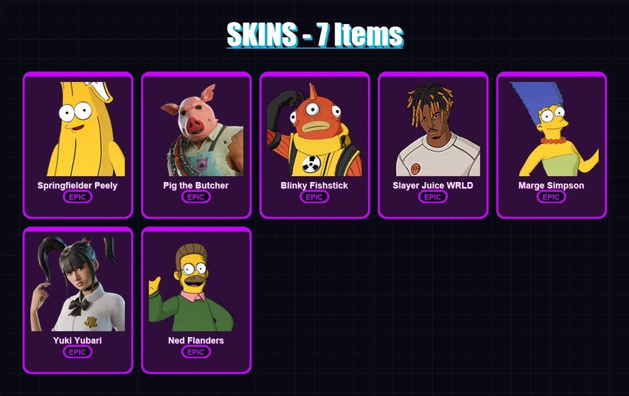 [PC/PSN] | Springfielder Peely | Pig the Butcher | Blinky Fishstick | 7 skin | Lv104
