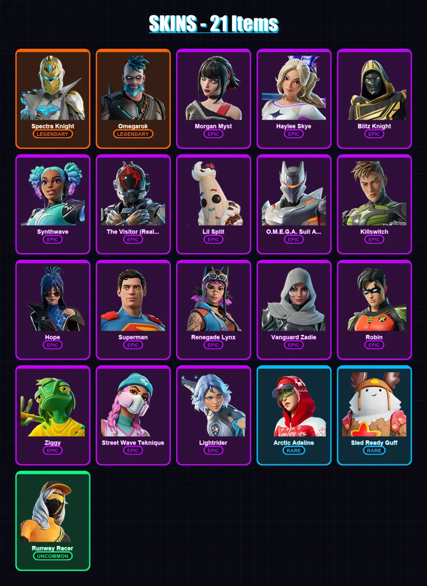 [PC/XBOX/PSN] | Spectra Knight | Omegarok | Morgan Myst | Haylee Skye | Blitz Knight | 21 skin | 56 pickaxe | 30 emote | 53 glider | Lv929 — Fortnite account