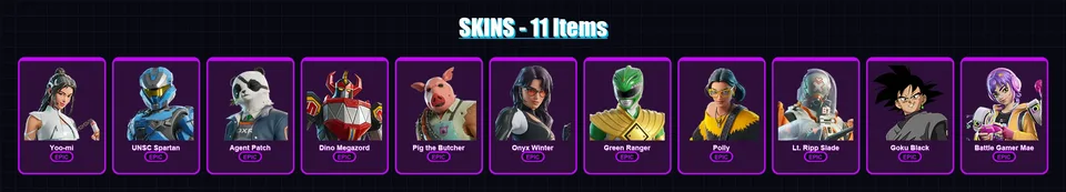 [PS4/PS5/XBOX/PC] | Yoo-mi | UNSC Spartan | Agent Patch | Dino Megazord | Pig the Butcher | 11 skin | 26 pickaxe | 15 emote | 14 glider | Lv214 — main preview