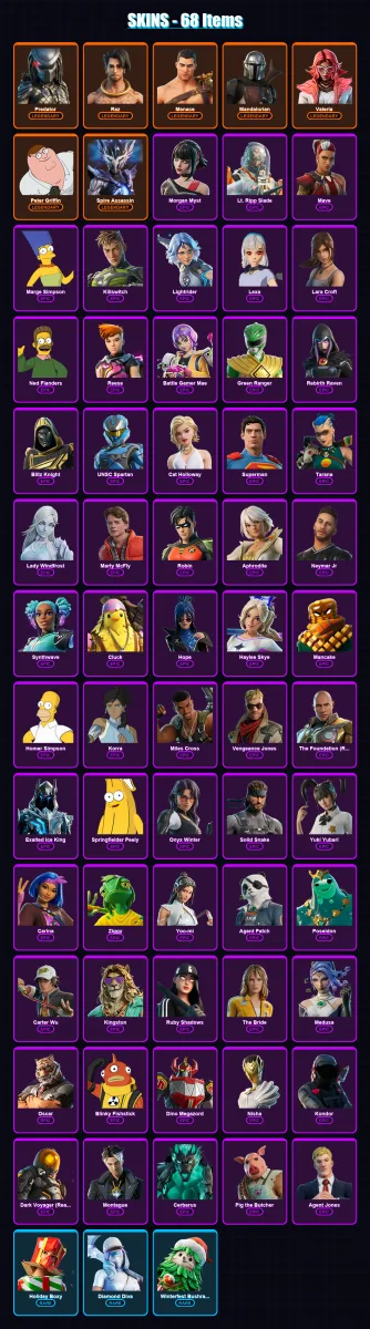 [PC/PSN] | Predator | Raz | Menace | Mandalorian | Valeria | 68 skin | 112 pickaxe | 73 emote | 89 glider | Lv1387